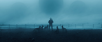 Morning encounter, man with dogs, artwork HD wallpaper