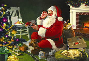 Favorite delivery, dog, craciun, art, man, painting, christmas, pictura, tom newsom, santa HD wallpaper