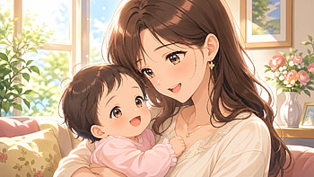Sunlit : Mother's Gentle Embrace with Baby, Anime HD wallpaper