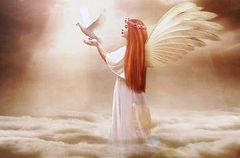 red headed angel, white, red, girl, hair, angels HD wallpaper