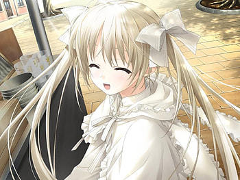 Kasugano Sora, awesome, yosuga no sora, sidewalk, cute, dress, beauty, walkway, nice, stand, happy, road, white, smile, twintail, beautiful, sora, kasugano, anime, pretty, cool HD wallpaper
