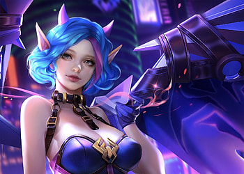 Fantasy girl, blue, frumusete, horns, fantasy, linh phuong, girl, luminos, demon HD wallpaper
