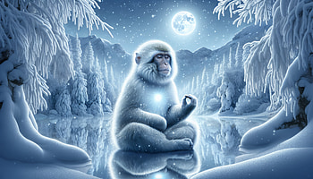 Majestic Snow Monkey in Moonlit Winter Landscape, snow monkey, monkey, snow, meditation, winter HD wallpaper