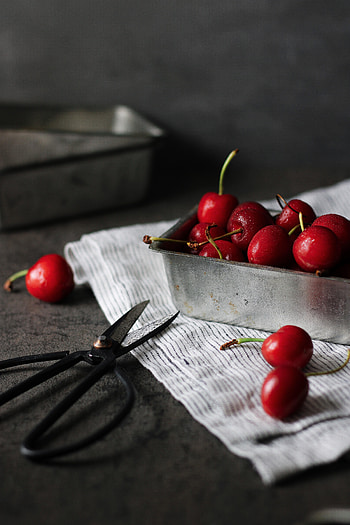 Fruits, Food, Berries, Cherries, Scissors HD phone wallpaper