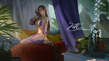 Waiting, ying lee, fantasy, luminos, girl, odalisque HD wallpaper