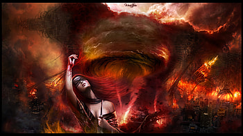 Desolation, darkness, abstract, cg, apocalypse, chaos, girl, flame, fire HD wallpaper