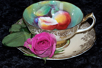Tea, rose, pink, fruits, cup, indoor HD wallpaper