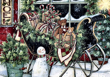 Santa's Sleigh F, winter, December, art, beautiful, illustration, artwork, scenery, occasion, wide screen, holiday, painting, Christmas, snow HD wallpaper