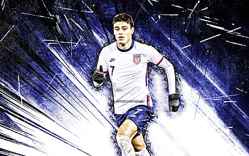 Giovanni Reyna, grunge art, USA National Team, soccer, Giovanni Alejandro Reyna, footballers, blue abstract rays, Giovanni Reyna , American soccer team HD wallpaper