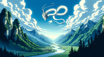 Spirited Away, copyright , Haku in his dragon form is flying through a valley, Spirited Away, Japan, valley, mountain, river HD wallpaper