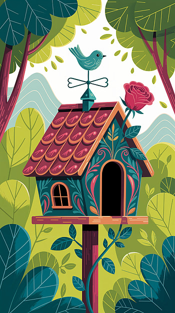 Rose & Songbird Cottage — , bird, rose, tree HD phone wallpaper