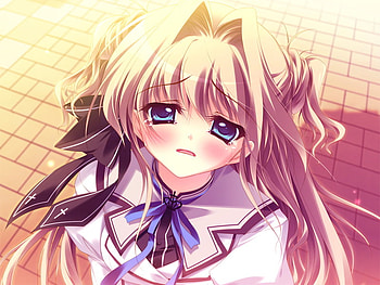 Sena Airi, squares, brunette, ribbon, uniform, girl, long hair, sad, anime, crying, bow HD wallpaper