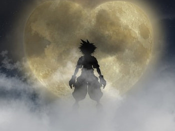 Heart Shaped Moon, fog, moon, clouds, figure, heart, silhouette HD wallpaper