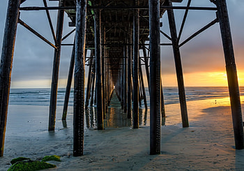 A Night At The Pier, Oceanside California, sea, construction, colors, bridge, sky, sunset HD wallpaper