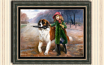 Back to School , StBernard, wide screen, painting, art, portrait, girl, school HD wallpaper