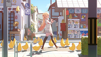 Otonose Kanade in : Charming Virtual Anime Girl Strolling with Ducks, Otonose Kanade, Virtual Youtuber, Anime, girl, anime girl HD wallpaper