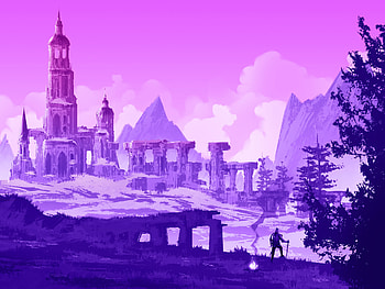 Violet Ruins | Ruined Citadel at Dusk | Echoes of the Fallen Keep | Twilight Bastion, fantasy, ruin HD wallpaper
