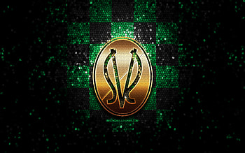 Ried FC, glitter logo, Austrian Bundesliga, green black checkered background, soccer, austrian football club, SV Ried logo, mosaic art, football, SV Ried, Austria HD wallpaper