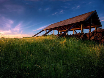 theshelter, greesnroofs, green, sky, nature, blur, grass, cloud HD wallpaper