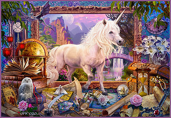 Unicorn coming to life, books, artwork, digital, frame, wall, flowers, owl HD wallpaper
