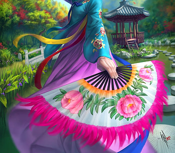 Hand fan, pink, frumusete, fantasy, art, warren louw, luminos, evantai HD wallpaper
