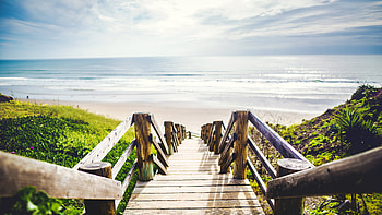 Beach, wooden stair, holiday, nature HD wallpaper