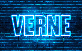 Happy Birtay Verne, , blue neon lights, Verne name, creative, Verne Happy Birtay, Verne Birtay, popular french male names, with Verne name, Verne HD wallpaper