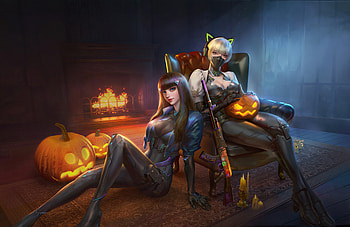 Halloween Warriors Girls With Guns , halloween, gun, warrior, artist, artwork, digital-art, artstation HD wallpaper