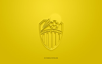 Deportivo Tachira FC, creative 3D logo, yellow background, Venezuelan football team, Venezuelan Primera Division, San Cristobal, Venezuela, 3d art, football, Deportivo Tachira FC 3d logo HD wallpaper