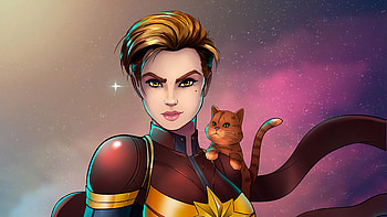 Captain Marvel With Cat , captain-marvel, superheroes, artist, artwork, digital-art, deviantart HD wallpaper