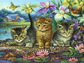 Three Little Kittens, flowers, three, kittens, little, puzzle HD wallpaper