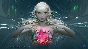 Corrupted crystal, earrings, pink, art, crystal, green, girl, giih, frumusete, jewel, fantasy HD wallpaper