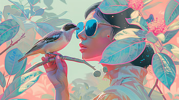 Vaporwave Birdwatching Encounter, birdwatching, aesthetic, vaporwave, bird, sunglasses HD wallpaper