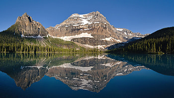 Mountain over a calm lake, Alberta, reflection, landscape, sky, canada, water HD wallpaper