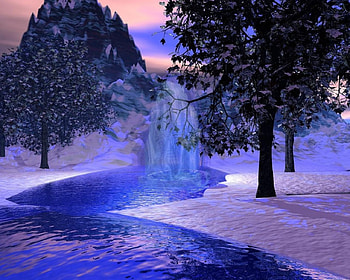 winter wonderland, trees, water, light, snow HD wallpaper