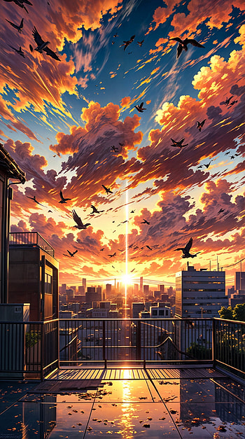 anime sunset with moody sky, Anime, sky, sunset, anime sunset, Sky Anime HD phone wallpaper