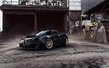 Alfa Romeo 4C, front view, exterior, black sports coupe, black 4C, Italian sports cars, Alfa Romeo HD wallpaper