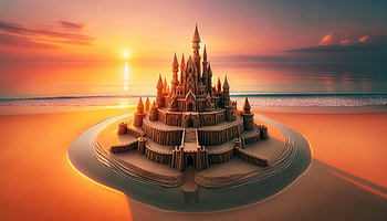 Majestic Sandcastle Sunset, sandcastle, beach, architecture, ocean HD wallpaper