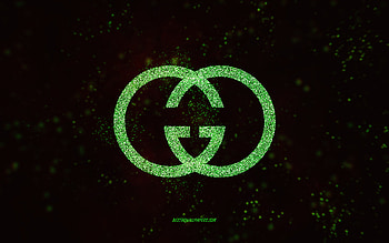 Gucci glitter logo, , black background, Gucci logo, green glitter art, Gucci, creative art, Gucci green glitter logo HD wallpaper