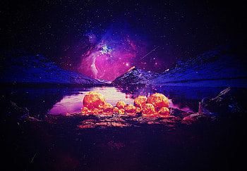 Universe, Mountains, Night, Shining, Lake, Miscellanea, Miscellaneous, Balls HD wallpaper
