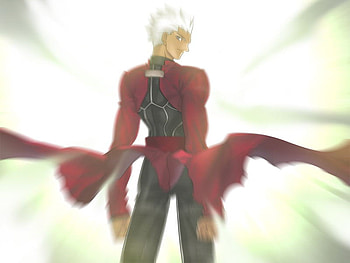 Archer Wind Tunnel, black, servant, blowing wind, archer, fate stay night, emiya, anime, red, game HD wallpaper