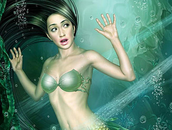 Mermaid, digital art, long hair, beauty, eautiful, cg, underwater, female, sexy, digital painting, hot, girl, tang yuehui, swim, artwork, fantasy, pretty, face, creature, lovely, bubbles, hair HD wallpaper