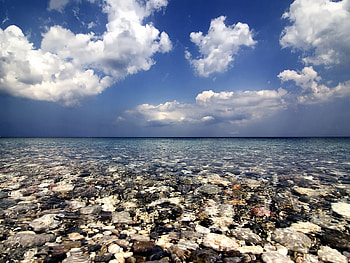 Nature, Water, Stones, Sky, Sea, Clouds, Transparent, Bottom HD wallpaper