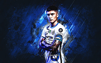 Joaquin Correa, FC Internazionale, Argentine footballer, Inter Milan, blue stone background, football, Serie A, grunge art HD wallpaper