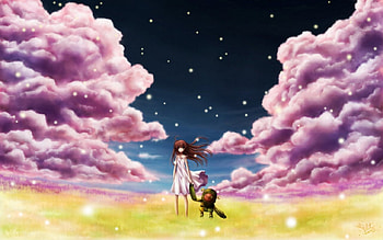 Any kind of friend matters!, pink, robot, anime, sky, girl HD wallpaper