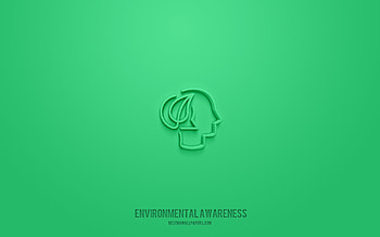 Environmental awareness 3d icon, green background, 3d symbols, Environmental awareness, ecology icons, 3d icons, Environmental awareness sign, ecology 3d icons HD wallpaper