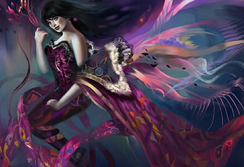 Fantasy Woman, colorful, fantasy, ribbon, woman HD wallpaper