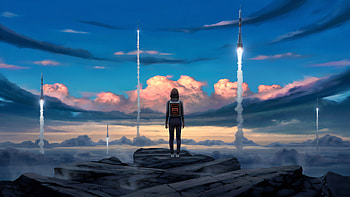 Girl Seeing Rocket Launches, artist, artwork, artstation HD wallpaper