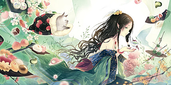Pretty Girl, orginal, kimono, fantasy, art, dango, girl, food HD wallpaper