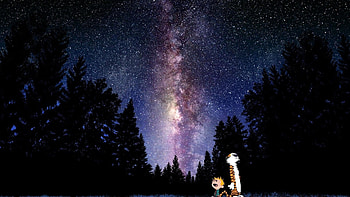Calvin and hobbes comics sky stars mood sci-fi g . HD wallpaper